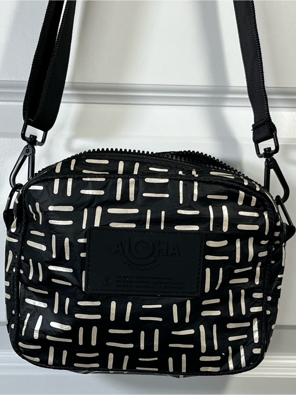 ALOHA Collection Splash Proof Crossbody Bag Black Sandstone Adjustable Strap